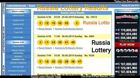 Russia Lottery Results: Gosloto 5/36, 6/45, 7/49, 4/20.